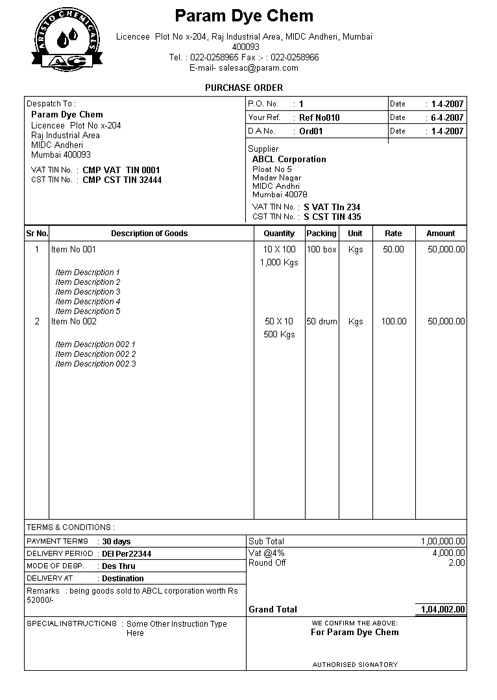 Tally ERP 9 Invoice Customization Format